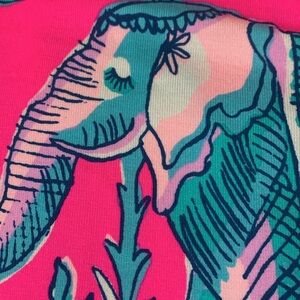 Lilly Pulitzer bright pink/teal elephant print 3/4 sleeves A line dress EUC